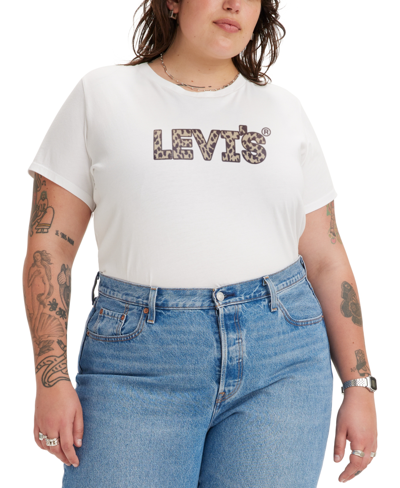 Levi's Trendy Plus Size The Perfect Cotton Logo T-shirt In Mosaic Animal Bright White