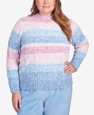 Alfred Dunner Plus Size Swiss Chalet Space Dye Chenille Stripe Mock Neck Sweater In Multi