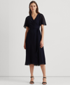 Ralph Lauren Women's Self-belt Roll-tab Sleeve Surplice Crepe Dress In Lighthouse Navy
