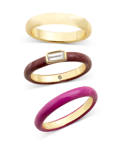 On 34th Gold-tone 3-pc. Set Crystal & Color Stack Rings, Created For Macy's In Pink