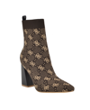 Guess Women's Yonel Block Heel Stretch Knit Logo Dress Booties In Medium Brown