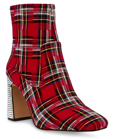 Betsey Johnson Women's Blanche Plaid Heeled Bootie In Red Plaid