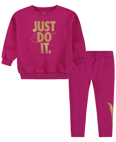 Nike Kids' Toddler Girls Shine Crewneck Sweatshirt And Leggings, 2 Piece Set In Fireberry