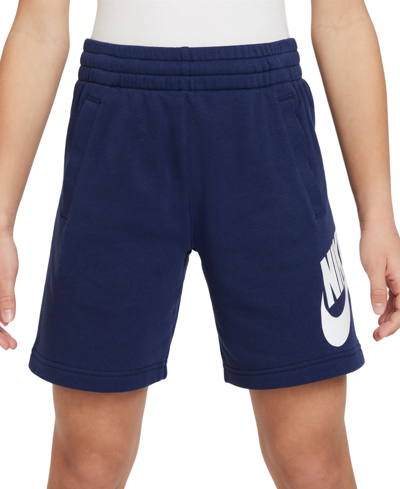 Nike Big Kids Sportswear Club Fleece Logo-print French Terry Shorts In Midnight Navy,white