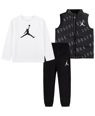 Jordan Kids' Toddler Boys Jumpman Printed Vest, T-shirt And Pants, 3-piece Set In Black,white
