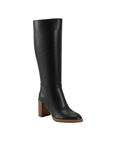 Marc Fisher Women's Gabey Wide Calf Almond Toe Block Heel Dress Boots In Black