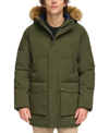 TOMMY HILFIGER MEN'S LONG QUILTED PARKA WITH REMOVABLE FAUX-FUR TRIM