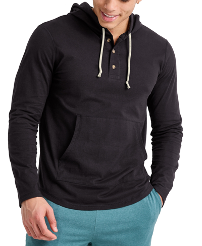 Alternative Apparel Men's Hanes Originals Cotton Henley Hooded Sweatshirt In Navy