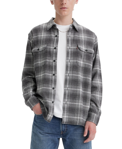 Levi's Men's Relaxed Fit Button-front Flannel Worker Overshirt In Ametrine Plaid Meteorite