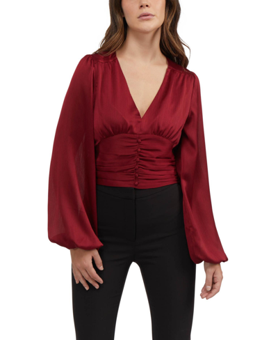 Bebe Deep V Front Button Top In Bloodstone