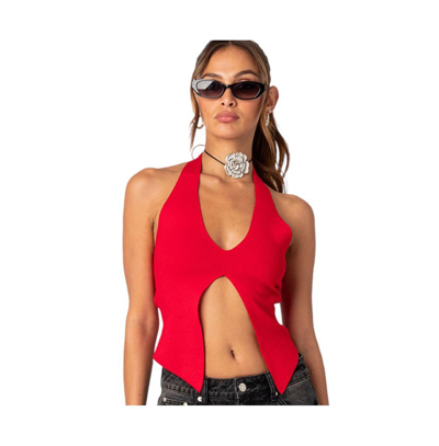 Edikted Sculpt Split Front Halter Top In Red