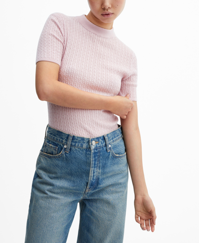 Mango Short-sleeved Braided Wool Sweater Pastel Pink