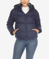 White Mark Women's Full Front Zip Hooded Bomber Puffer Jacket In Navy