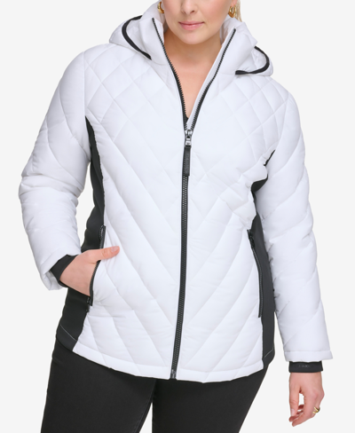 Calvin Klein Plus Size Hooded Packable Puffer Coat, Created For Macy's In White