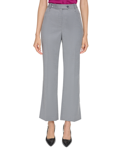 Calvin Klein Petite Modern Fit Pinstriped Asymmetrical Tab Pants In Charcoal,cream