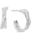 CALVIN KLEIN STAINLESS STEEL SMALL PAVE CROSSOVER C-HOOP EARRINGS, 0.6"