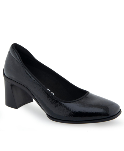 Aerosoles Casta Dress-pump-mid Heel In Black Patent Faux Leather