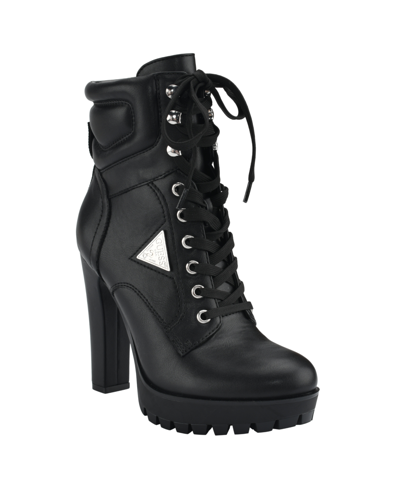 Guess Women's Tanisa Heeled Lace-up Platform Hikers Booties In Black