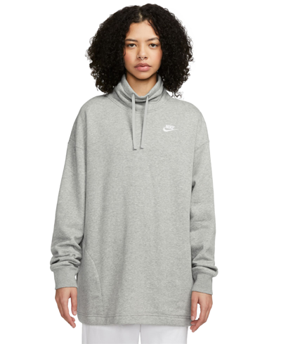 Nike Women's Sportswear Club Fleece Oversized Mock-neck Sweatshirt In Dark Grey Heather
