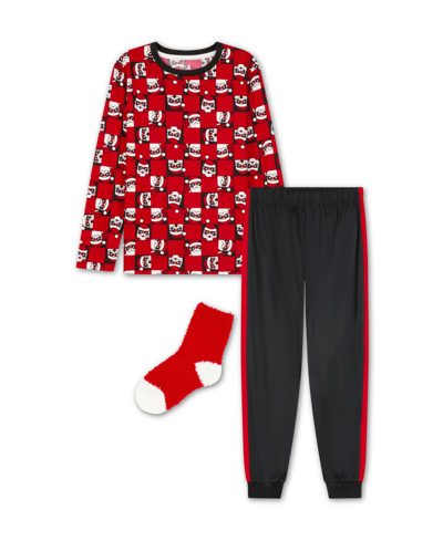 Max & Olivia Kids' Big Boys Pajama With Socks, 3 Piece Set In Red