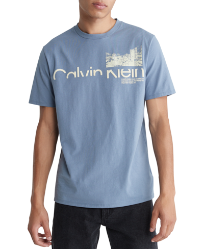 Calvin Klein Men's Regular-fit Cutoff Logo Cityscape Graphic T-shirt In Flint Stone