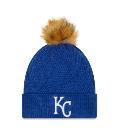 New Era Women's  Royal Kansas City Royals Snowy Cuffed Knit Hat With Pom