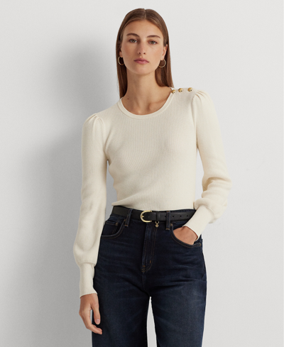 Lauren Ralph Lauren Women's Button-trim Ribbed Cotton-blend Sweater In Mascarpone Cream