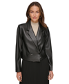 DKNY WOMEN'S CROPPED DOUBLE-BREASTED FAUX LEATHER BLAZER