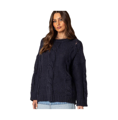 Edikted Aline Cable Stitch Oversized Sweater In Navy