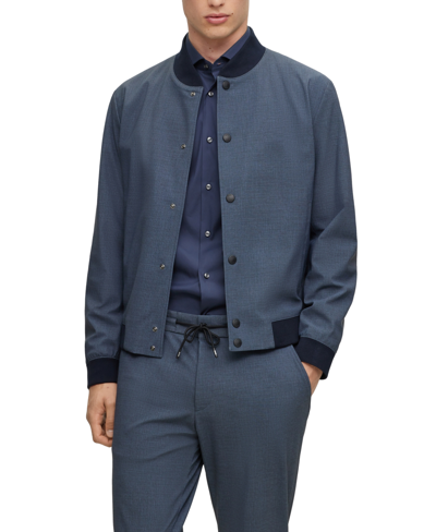 Hugo Boss Boss By  Men's Micro-patterned Performance Slim-fit Jacket In Dark Blue