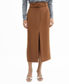 Mango Belted Front Slit Midi Skirt In Medium Brown