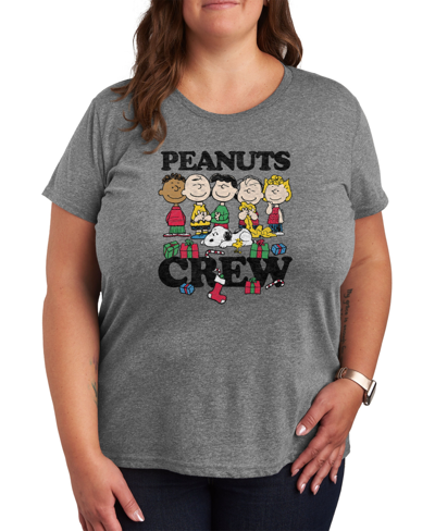 Air Waves Trendy Plus Size Peanuts Crew Graphic T-shirt In Gray