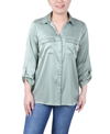 NY COLLECTION WOMEN'S 3/4 SLEEVE ROLL TAB SATIN BLOUSE