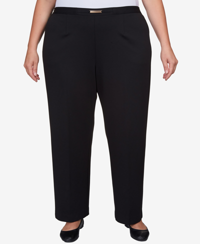 Alfred Dunner Plus Size Park Place Stretch Knit Average Length Ponte Pants With Buckle In Ebony
