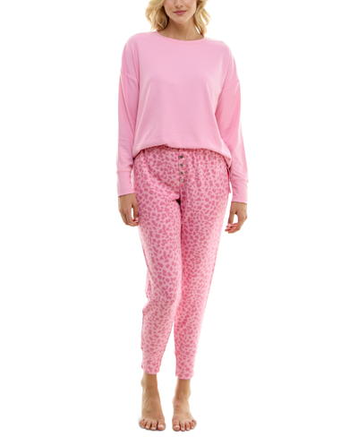 Roudelain Women's 2-pc. Waffle-knit Jogger Pajamas Set In Cameo Pink,span Animal