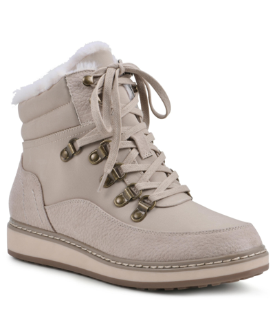 White Mountain Women's Tamasha Lace Up Cozy Booties In Ice Fabric