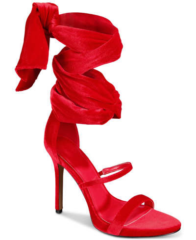 Aaj By Aminah Ayla Ankle-tie Strappy Dress Sandals In Red