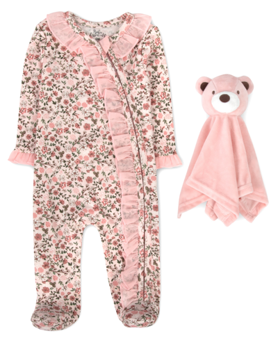 Baby Essentials Baby Boys Footed Coverall With Lovey Set In Pink