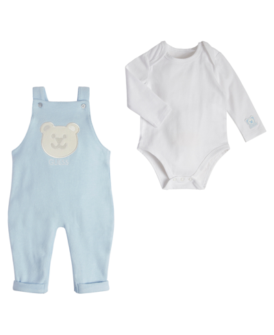 Guess Baby Boys Bodysuit And Heavy Knit Jersey Overall, 2 Piece Set In Blue