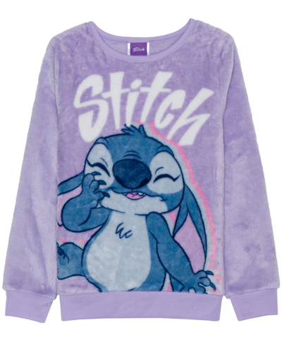 Disney Kids' Big Girls Tween Stitch Long Sleeve Plush Pullover Sweater In Purple