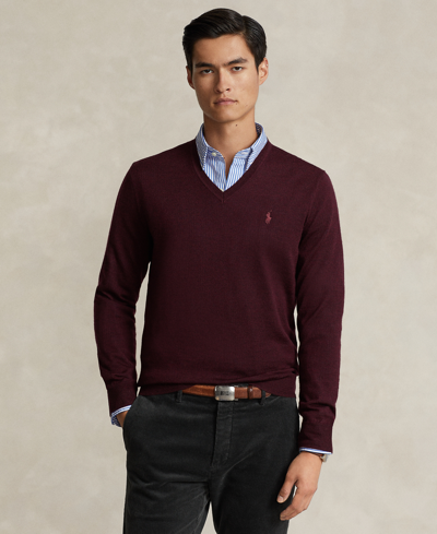 Polo Ralph Lauren Men's Washable Wool V-neck Sweater In Park Ave Red