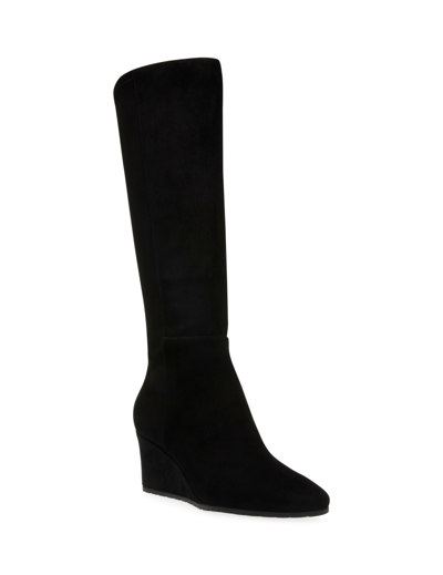 Anne Klein Women's Valonia Wedge Heel Knee High Boots In Black Microsuede