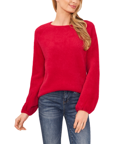 Cece Women's Long Sleeve Eyelash Sweater In  Red