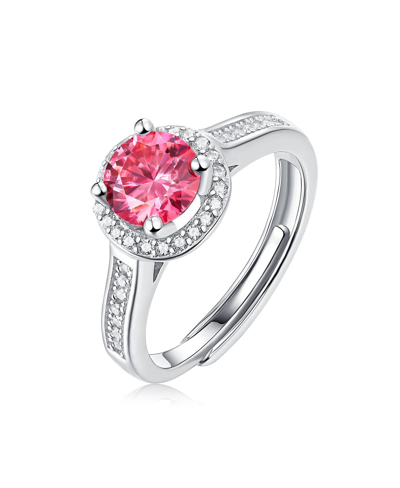 Stella Valentino Sterling Silver With 1ctw Fancy Pink & White Lab Created Moissanite Halo Engagement Anniversary Adju