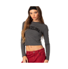 Edikted Barcelona Long Sleeve Cotton Graphic Crop T-shirt In Dark-gray