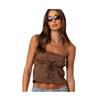 Edikted Reva Strapless Cotton Crop Top In Brown