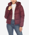 White Mark Women's Full Front Zip Hooded Bomber Puffer Jacket In Burgundy
