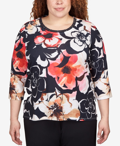 Alfred Dunner Plus Size Park Place Drama Shadow Floral Double Strap Top In Multi