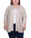 Ny Collection Plus Size Long Sleeve Swing Cardigan Sweater In Oatmeal