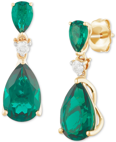 Grown With Love Lab Grown Emerald (4-5/8 Ct. T.w.) & Diamond (1/8 Ct. T.w.) Double Pear Drop Earrings